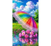 Diamond Painting Rainbow Umbrella Flowers,5D DIY Diamond Art Kits for Adults Beginners,Diamond Painting Kit Square Drill Full Drill Crystal Gem Arts Picture for Home Wall Decor 70x150 cm