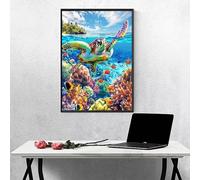 Diamond Painting Sea Turtles Diamond Art Kits Adults, Ocean 5D DIY Full Drill Crystal Art Kits for Beginners, Cross Stitch Embroidery Crafts Pictures, for Home Wall Decor, Gifts 28×37 inch PJY2 8-A