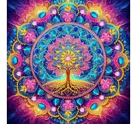 Diamond Painting Set Adults, Colourful Tree Mandala, 5D DIY Diamond Painting Pictures, Wall Decoration for Living Room, Bedroom, Gift Idea for Beginners, 30 x 30 cm, YXC1