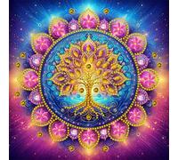 Diamond Painting Set Adults, Colourful Tree Mandala, 5D DIY Diamond Painting Pictures, Wall Decoration for Living Room, Bedroom, Gift Idea for Beginners, 30 x 30 cm, YXC4