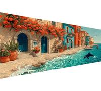 Diamond Painting Small Town,Dolphin Diamond Art Kits For Adults Kids Diy Round Drill Crystal Arts And Crafts For Adults,5D Dimond Embroidery Paint By Numbers Room Decor Women Gifts 70x140cm Q1-619