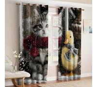 Diamond Painting Style Blackout Curtains W 46" x L 72" Animal cat and duck Thermal Insulated Eyelet Drapes 3D Print Noise Reducing Room Darkening Bedroom and Kids Room Set of 2