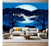 Diamond Painting Style Photo Wallpaper 3D Effect Elephant Under The Moon Tree Mural Wallpaper Non-Woven Wall Mural, 350 x 256 cm Large Murals Wall Decor for Bedroom, Living Room, Kids Room