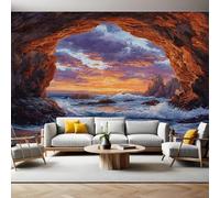 Diamond Painting Style Photo Wallpaper Wave cave at Sunset Wall Mural Non-Woven Art Print 250 x 180cm Wallpaper Mural Photo Kids Bedroom Office Living Room Home Poster Decoration