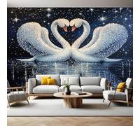 Diamond Painting Style Wall Murals for Living Room Two Loving Swans 3D Print Photo Wallpaper Luxury Design Modern Non-Woven Wall Mural Sofa TV Kids Bedroom Decoration 200 x 140cm