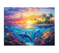 Diamond Painting Sunset 5D Diamond Art Kits for Adults Full Square Drill, Rhinestone Hobbies for Women, Embroidery Canvas Paintings Crystal Art Crafts, Home Decor Gifts Dolphin, 20x30cm(8x12"),z@1672