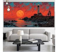 Diamond Painting Sunset Diamond Art Kits Adults/Beginners,5D DIY Diamont Picture Lighthouse Full Drill Gem Art Crystal Embroidery Mosaic Canvas Painting Numbers kit,Home Decor Gifts 12x32in LK-1036