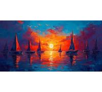 Diamond Painting Sunset Large Diamond Art Kits for Adults Boat, 5D Crystal Rhinestone Embroidery Pictures, Sequin Gem Art Crafts for Adults, Christmas Home Wall Craft Decoration 90x180 cm c-4179