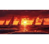Diamond Painting Sunset Large Diamond Art Kits for Adults Ocean, 5D Crystal Rhinestone Embroidery Pictures, Sequin Gem Art Crafts for Adults, Christmas Home Wall Craft Decoration 40x80 cm c-4203