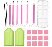 Diamond Painting Tools DIY Diamond Stitch Pen Kit with Tweezers, Glue, Plastic Tray, Diamond Embroidery Box, for Nail and Diamond Embroidery, 22 Pieces Tool Set