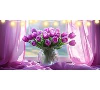 Diamond Painting Tulip Diamond Art Pink, 5D Dimond Painting Kits for Adults DIY Crystal Rhinestone Crafts, Gem Art kits Kids, Paint by Numbers for Adults Beginners for Room Decor 100x200cm FD-6100