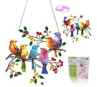 Diamond Painting Window Pictures on Both Sides, 5D Diamond Painting Pendant Birds on Branch, DIY Diamond Art Pendant for Hanging with Chain, Double-Sided Window Decoration Ornament for Adults, Wall