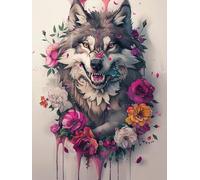 Diamond Painting Wolf Diamond Art Kits Adults&Kids&Beginners 5D Dimond Art Painting, Diamond Dots Crystal Art Embroidery, DIY Gem Art Square Diamond Painting Flower, for Home Wall Decor Gifts 30x40cm