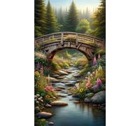 Diamond Painting Woods Bridge River,5D DIY Diamond Art Kits for Adults Beginners,Diamond Painting Kit Round Drill Full Drill Crystal Gem Arts Picture for Home Wall Decor 50x110 cm