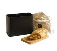 Cooks Professional Bread Bin with Linen Bag & Bamboo Cutting Board Lid | Modern & Stylish Diamond Pattern | Breathable Rectangular Countertop Food Storage Canister for Loaves, Rolls, Pastries | Black