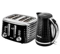Diamond Pattern Design 1.7L 3kw Jug Kettle & Wide Slot 4 Slice Toaster black
