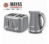 Diamond Pattern Design 1.7L 3kw Jug Kettle & Wide Slot 4 Slice Toaster Grey
