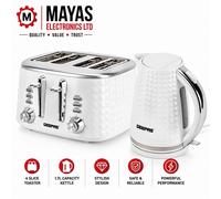 Geepas 4 Slice Bread Toaster & 1.7L Cordless Electric Kettle Combo Set With Textured Design, White