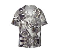 Diamond Pattern Print Men's Functionality Shirts Short Sleeve Button Down Cuban Collar Shirt Casual Chic, Black, XXXXL