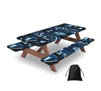 Diamond Pattern Print Waterproof Picnic Table Cover With Bench Cover Set Of 3 Elastic Edge Durable Outdoor Tablecloth