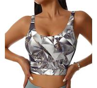Diamond Pattern Print Women's Sports Vest, Casual Summer Athletic Top, U-Back Design, Good for Fitness Black