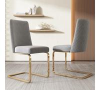Diamond-Pattern Upholstered Dining Chair Set, Metal Support Legs, Stylish Modern Design for Kitchen, Living Room, Office, 150kg Weight Capacity, 2 Pieces, Beige & Silver