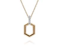 Diamond Pave Hex Bar Pendant in 9ct Yellow Gold Gemondo White 18 inches