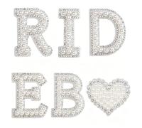 Diamond Pearl Letter Patches, Stick-on Letter Stickers, White 6Pcs | Pearl and Rhinestone Patches Sparkle, Self-Adhesive or Sew-On Application, Suitable for Bride Sashes and Wedding Crafts