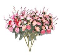 Diamond Pink Artificial Flowers for Decoration: 21 Heads Silk Artificial Roses Fake Flowers, Plastic Pink Fake Roses, Faux Flowers that Look Real for Wedding Home Birthday Party Garden Decoration