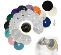 Diamond Polishing Pads Kit, 15 Pieces, 4 Inch, 50-6000 Grits, with Wool Felt Pads, Hook & Loop Backing Pad, M14 Mandrel for Angle Grinder Rotary Polisher Tools