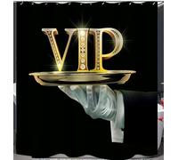 Diamond Print Light And Shadow Gold Vip Character Black Background Protect Privacy Shower Curtain, Printed Shower Curtain Is Easy To Remove 72 X 72 Inch