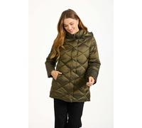 Diamond Quilted Jacket With Adjustable Hood - Khaki - 10