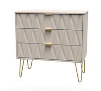Welcome Furniture Ready Assembled Diamond 3 Drawer Chest In Kashmir Matt, Cream