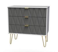 Diamond Ready Assembled Matt Grey & White 3 Drawer Chest (H)740mm (W)765mm (D)395mm