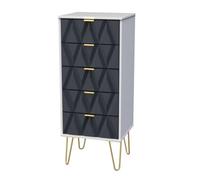 Diamond Ready Assembled Matt Indigo & White 5 Drawer Bedside Chest (H)1075mm (W)395mm (D)415mm