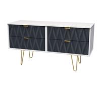 Diamond Ready Assembled Matt Indigo & White Media Unit & 4 Drawers, (H)112Cm X (W)50.5Cm X (D)41.5Cm