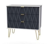 Welcome Furniture Ready Assembled Diamond 3 Drawer Chest In Indigo Matt & White, Blue