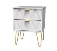 Diamond Ready Assembled Matt White No Effect 2 Drawer Bedside Chest (H)505mm (W)395mm (D)415mm