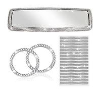 Diamond Rear View Mirror ，Car Accessories For Women，Bling Car Interior Accessories With Bling Bling Pendant Ornament (WHITE)
