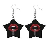 Diamond Red Lips Glitter Artistic Wooden Earrings Pendant Vintage Earring Hooks Trendy Vacation Dangle Boho Eardrop Love
