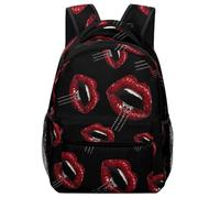 Diamond Red Lips Glitter Travel Backpack for Laptop Casual Daypack Backpack with Compartment for Office Work