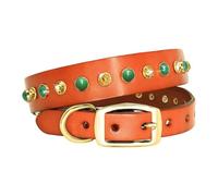 Diamond Rhinestone Puppy Cat Collar Genuine Leather Pet Collar(Blue 2,M)