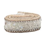 Diamond Rhinestones Strips Bling Ribbons Roll Banding Belt Wrap Diamond Mesh Wrap Roll Crystal Rhinestones for Wedding Cake Party Decorations (White Stone Gold Bead Chain)