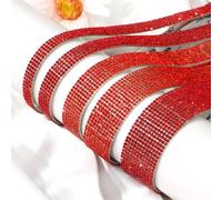 Diamond Ribbon Rhinestone Strips Tape, Self Adhesive Diamond Rhinestone Ribbon 1 Yard Multicolor 0.8-2.5cm Width for DIY Crafts(Red,5 Rows(1cm))