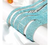 Diamond Ribbon Rhinestone Strips Tape, Self Adhesive Diamond Rhinestone Ribbon 1 Yard Multicolor 0.8-2.5cm Width for DIY Crafts(Blue,10 Rows(2cm))