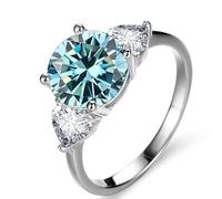 Diamond ring, 3ct D Color VVS1 Moissanite Engagement Ring for Women 925 Sterling Silver Wedding Band Green/Blue/Pink Diamond Ring with Certificate(Blue,6)