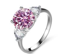 Diamond ring, 3ct D Color VVS1 Moissanite Engagement Ring for Women 925 Sterling Silver Wedding Band Green/Blue/Pink Diamond Ring with Certificate(Pink,8)