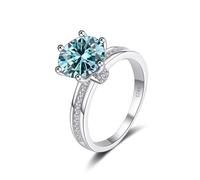 diamond ring, 3ct Flower D Color VVS1 Moissanite Engagement Rings for Women S925 Sterling Silver Diamond Ring Round Cut Yellow/Blue/Pink Wedding Band with Certificate(Blue,6)