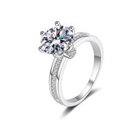 Diamond ring, 3ct Flower D Color VVS1 Moissanite Engagement Rings for Women S925 Sterling Silver Diamond Ring Round Cut Yellow/Blue/Pink Moissanite Wedding Band with Certificate(White,7)
