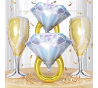 Diamond Ring Balloons Champagne Wine Glass Foil Balloons for Engagement Bachelorette Bridal Shower Wedding Proposal Marriage Anniversary Just Engaged Married She Said Yes Celebration Party Decorations